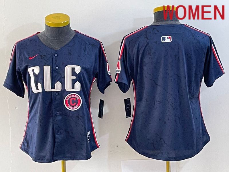 Women Cleveland Indians Blank Blue City Edition Nike 2024 MLB Jersey style 8->women mlb jersey->Women Jersey